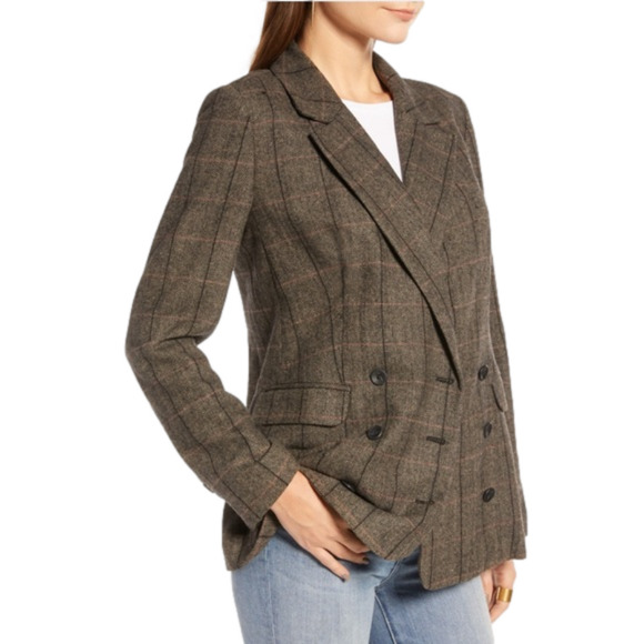 Treasure & Bond Plaid Double-breasted Blazer S Windowpane Herringbone - Picture 3 of 15
